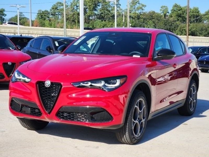 2024 Alfa Romeo Stelvio Sprint in a Alfa Rosso exterior color and Blackinterior. Northside Imports Houston 281-475-4549 northsideimportshouston.com 