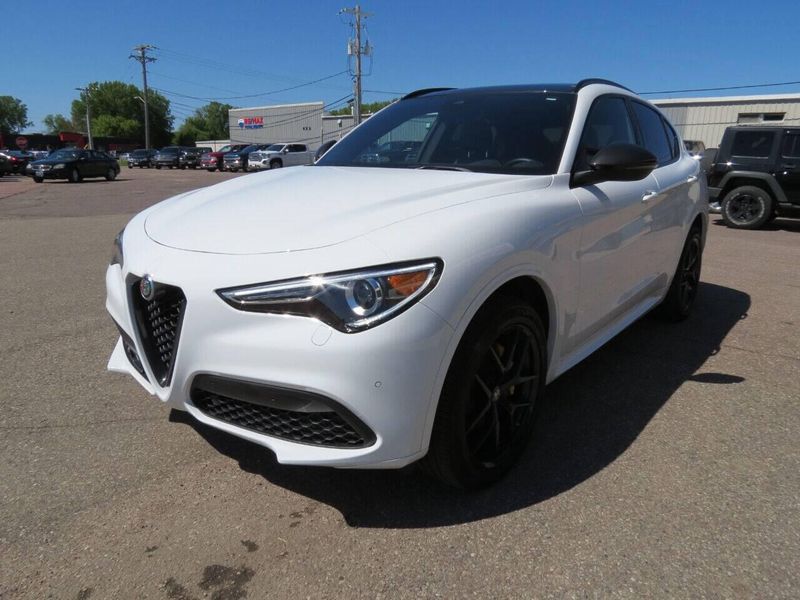 2021 Alfa Romeo Stelvio Ti Sport AWD 4dr Crossover in a White exterior color and Blackinterior. Militello Motors ​507-200-4344 militellomotors.net 