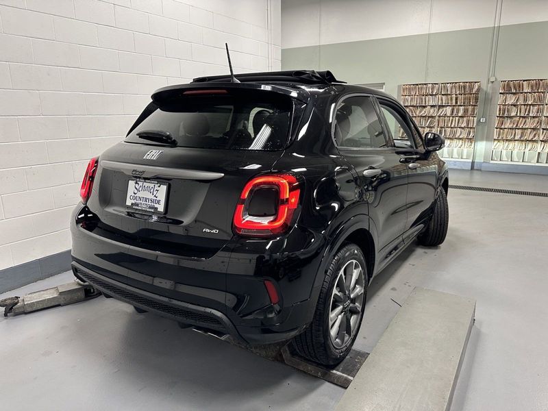 2023 Fiat 500x Sport Awd in a Nero Cinema (Black Clear Coat) exterior color and Blackinterior. Schmelz Countryside Alfa Romeo and Fiat (651) 968-0556 schmelzfiat.com 