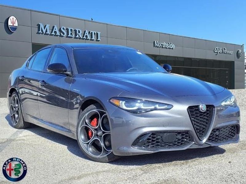 2024 Alfa Romeo Giulia Veloce in a Vesuvio Gray Metallic exterior color and Blackinterior. Northside Imports Houston 281-475-4549 northsideimportshouston.com 