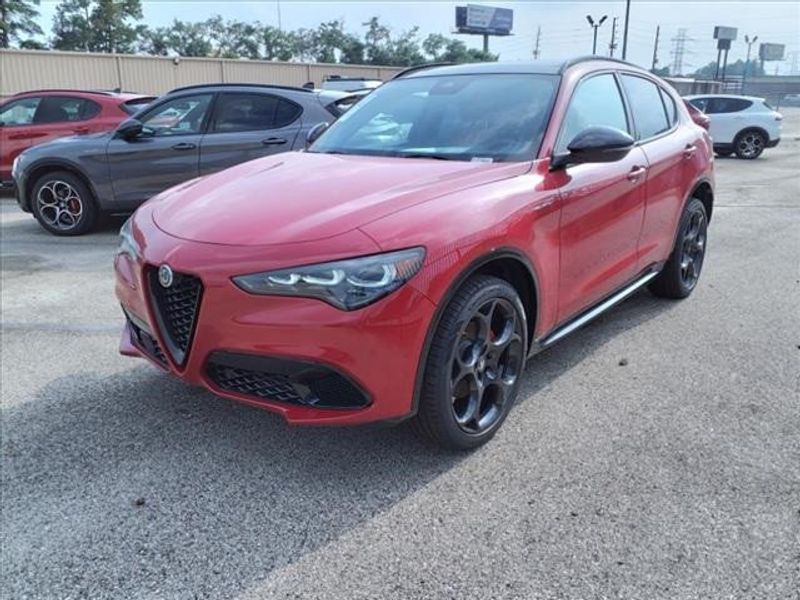 2024 Alfa Romeo Stelvio Veloce in a Alfa Rosso exterior color and Blackinterior. Northside Imports Houston 281-475-4549 northsideimportshouston.com 