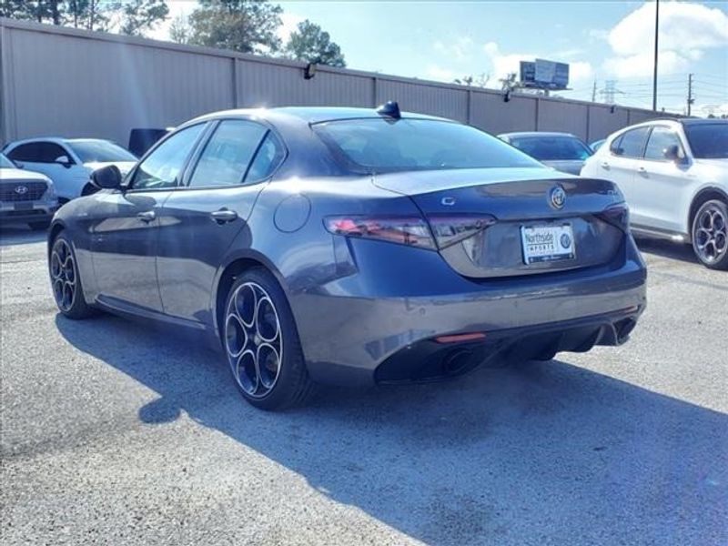 2024 Alfa Romeo Giulia Veloce in a Vesuvio Gray Metallic exterior color and Blackinterior. Northside Imports Houston 281-475-4549 northsideimportshouston.com 