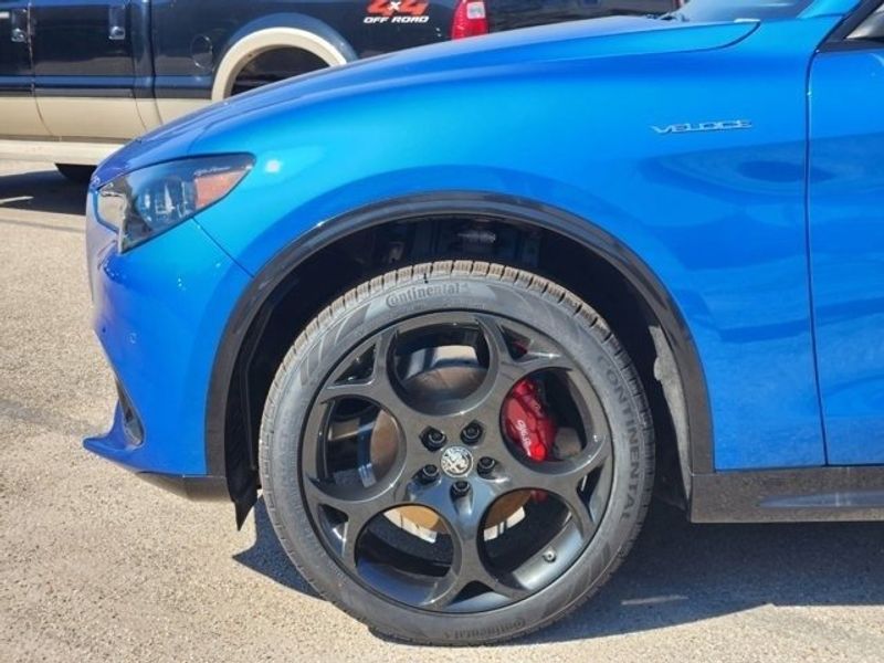 2024 Alfa Romeo Stelvio Veloce Awd in a Misano Blue Metallic exterior color and Blackinterior. Northside Alfa Romeo of Houston 281-475-4549 alfaromeousaofnorthhouston.com 