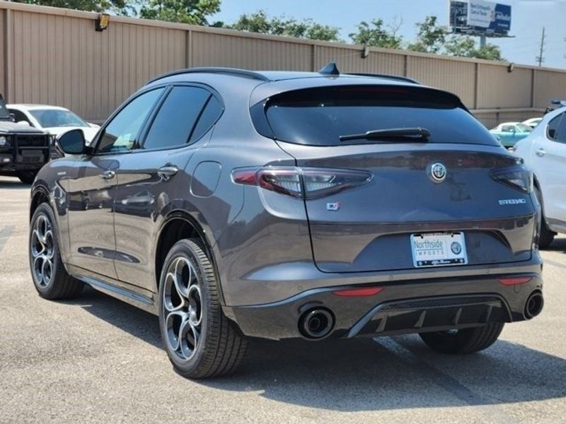 2024 Alfa Romeo Stelvio Veloce in a Vesuvio Gray Metallic exterior color and Blackinterior. Northside Imports Houston 281-475-4549 northsideimportshouston.com 