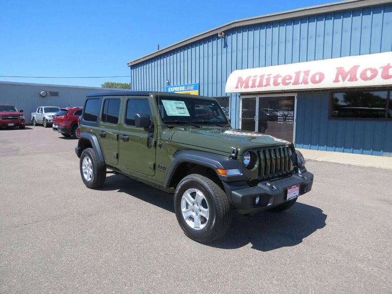 2022 Jeep Wrangler Unlimited Sport S 4x4 in a Sarge Green Clear Coat exterior color and Blackinterior. Militello Motors ​507-200-4344 militellomotors.net 