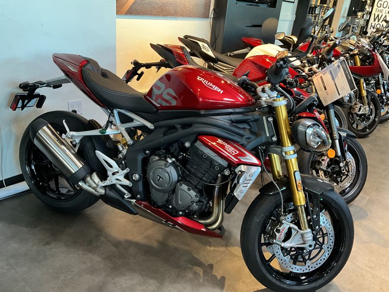 2024 Triumph SPEED TRIPLE RS in a CARNIVAL RED exterior color. BMW Motorcycles of Modesto 209-524-2955 bmwmotorcyclesofmodesto.com 