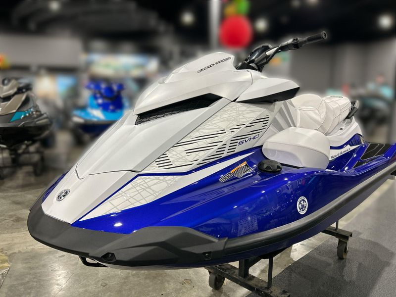 2025 Yamaha GP SVHO W/AUDIO  in a WHITE/RACING BLUE exterior color. Del Amo Motorsports of Redondo Beach (424) 390-7811 delamomotorsports.com 