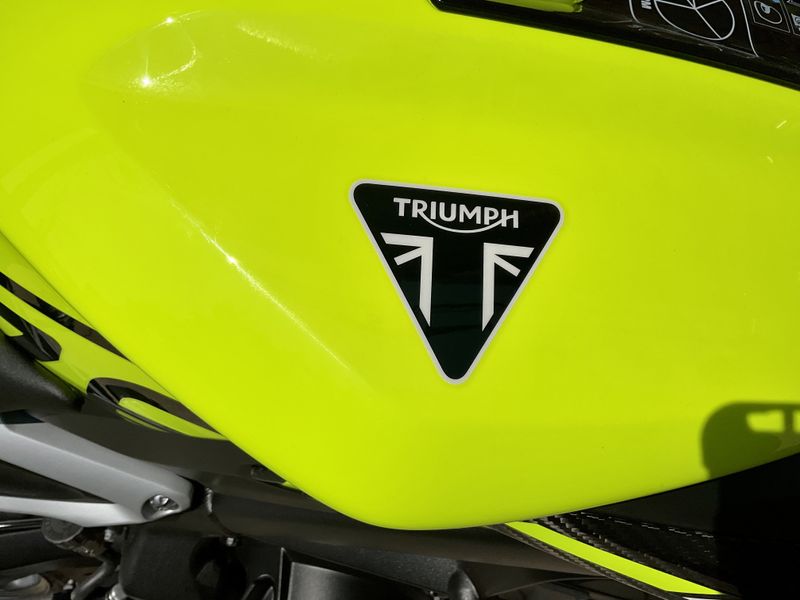 2024 Triumph Street Triple 765 Moto2 Edition in a Triumph Racing Yellow exterior color. Motoworks Chicago 312-738-4269 motoworkschicago.com 