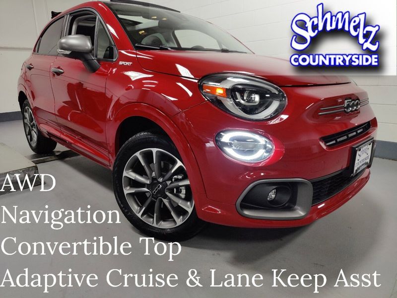 2023 Fiat 500x Sport Awd in a Passione Red exterior color and Black Heated Sport Seatsinterior. Schmelz Countryside Alfa Romeo and Fiat (651) 968-0556 schmelzfiat.com 