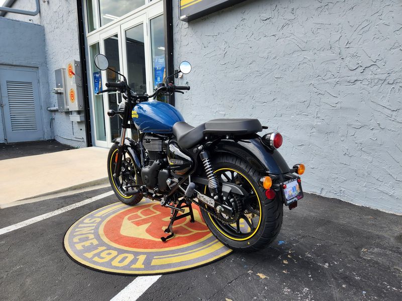 2024 Royal Enfield METEOR 350  in a FIREBALL BLUE exterior color. Royal Enfield Motorcycles of Miami (786) 845-0052 remotorcyclesofmiami.com 