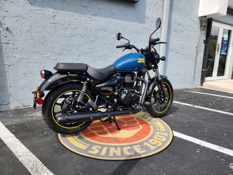 2024 Royal Enfield METEOR 350  in a FIREBALL BLUE exterior color. Royal Enfield Motorcycles of Miami (786) 845-0052 remotorcyclesofmiami.com 