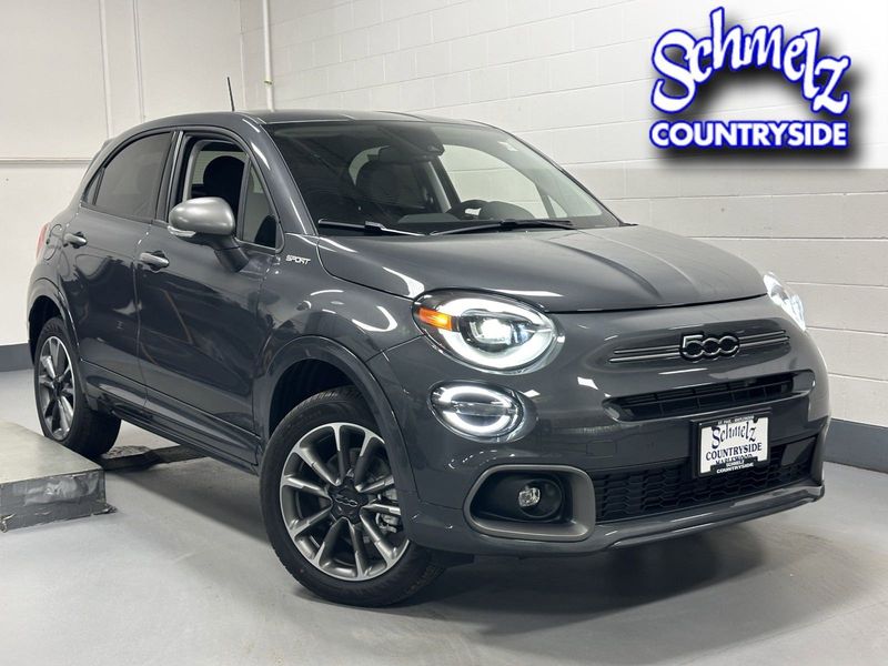 2023 Fiat 500x Sport Awd in a Grigio Moda (Graphite Gray Metallic) exterior color. Schmelz Countryside Alfa Romeo and Fiat (651) 968-0556 schmelzfiat.com 