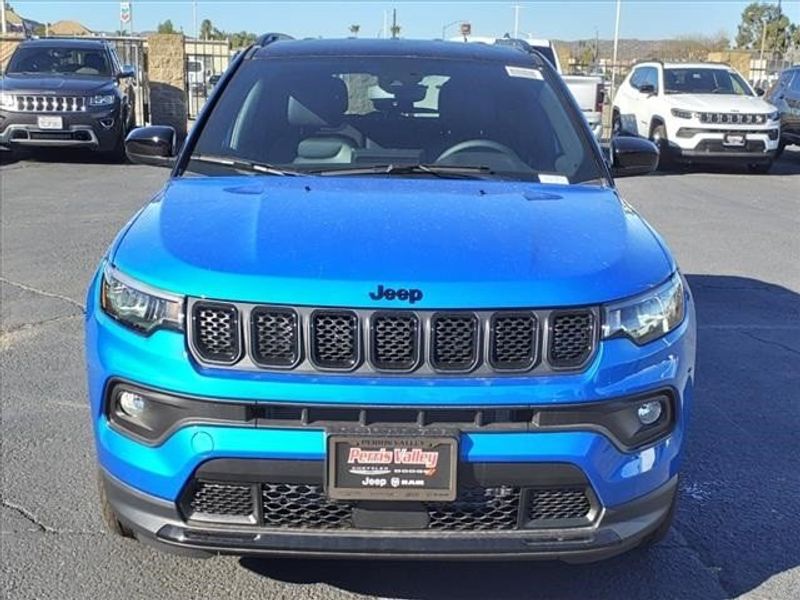 2024 Jeep Compass Latitude 4x4 in a Laser Blue Pearl Coat exterior color and Blackinterior. Perris Valley Chrysler Dodge Jeep Ram 951-355-1970 perrisvalleydodgejeepchrysler.com 