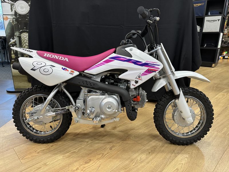 2024 Honda CRF50F in a WHITE exterior color. Cross Country Powersports 732-491-2900 crosscountrypowersports.com 