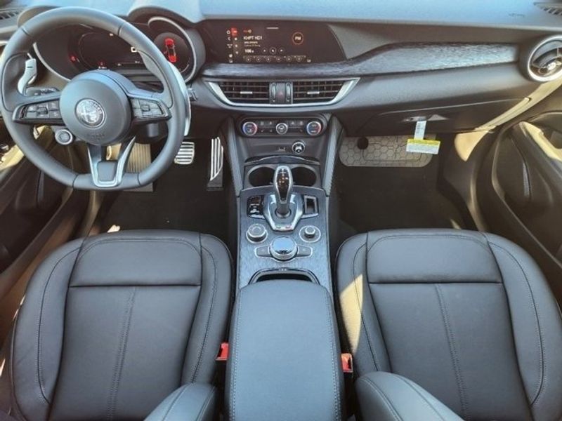 2024 Alfa Romeo Stelvio Sprint in a Alfa White exterior color and Blackinterior. Northside Imports Houston 281-475-4549 northsideimportshouston.com 