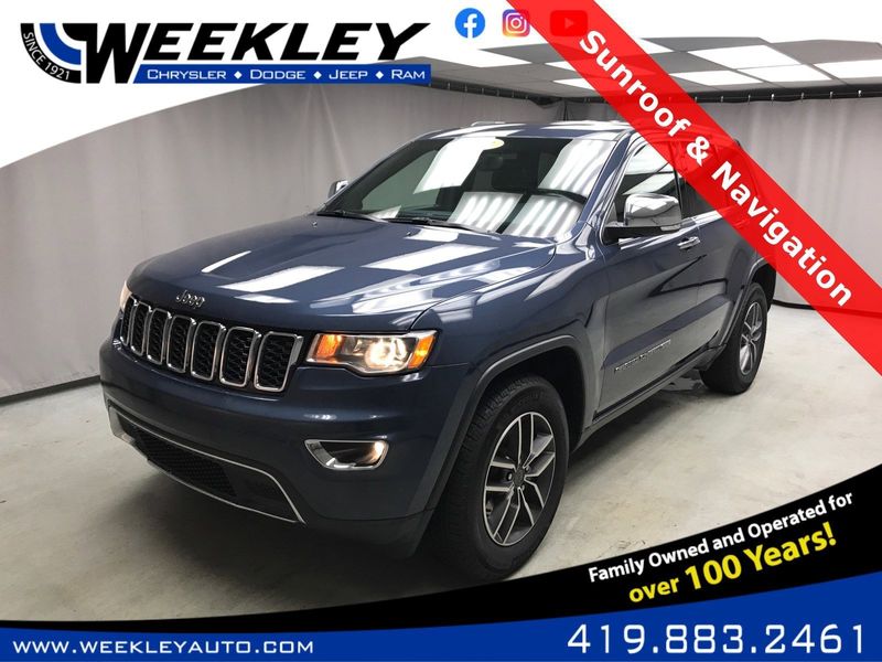 2020 Jeep Grand Cherokee Limited in a Slate Blue Pearl Coat exterior color and Blackinterior. Weekley Chrysler Dodge Jeep Co 419-740-1451 weekleychryslerdodgejeep.com 