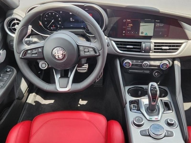 2024 Alfa Romeo Giulia Veloce in a Vulcano Black Metallic exterior color and Blackinterior. Northside Imports Houston 281-475-4549 northsideimportshouston.com 