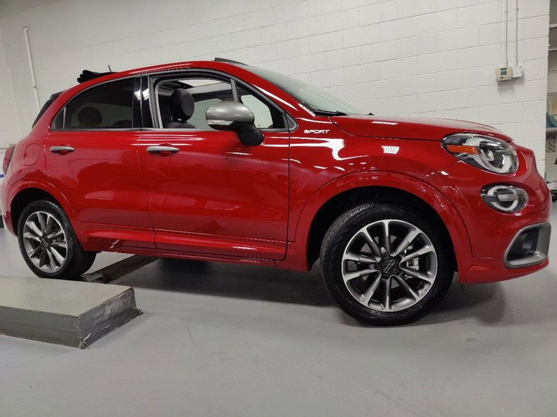 2023 Fiat 500x Sport Awd in a Passione Red exterior color and Black Heated Sport Seatsinterior. Schmelz Countryside Alfa Romeo and Fiat (651) 968-0556 schmelzfiat.com 