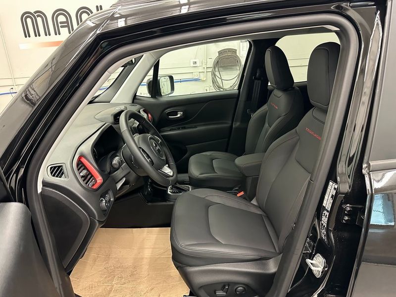 2023 Jeep Renegade Trailhawk 4x4 in a Black Clear Coat exterior color and Blackinterior. Marina Chrysler Dodge Jeep RAM (855) 616-8084 marinadodgeny.com 