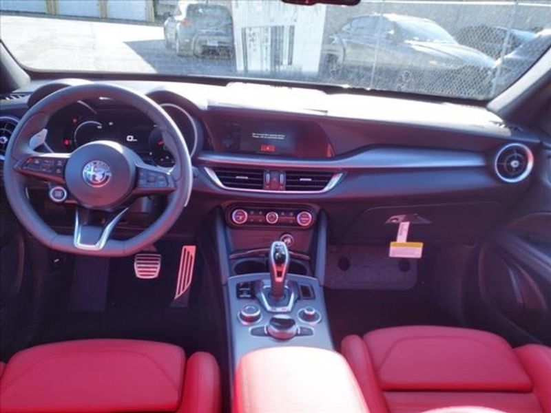 2024 Alfa Romeo Stelvio Veloce in a Vesuvio Gray Metallic exterior color and Blackinterior. Northside Imports Houston 281-475-4549 northsideimportshouston.com 