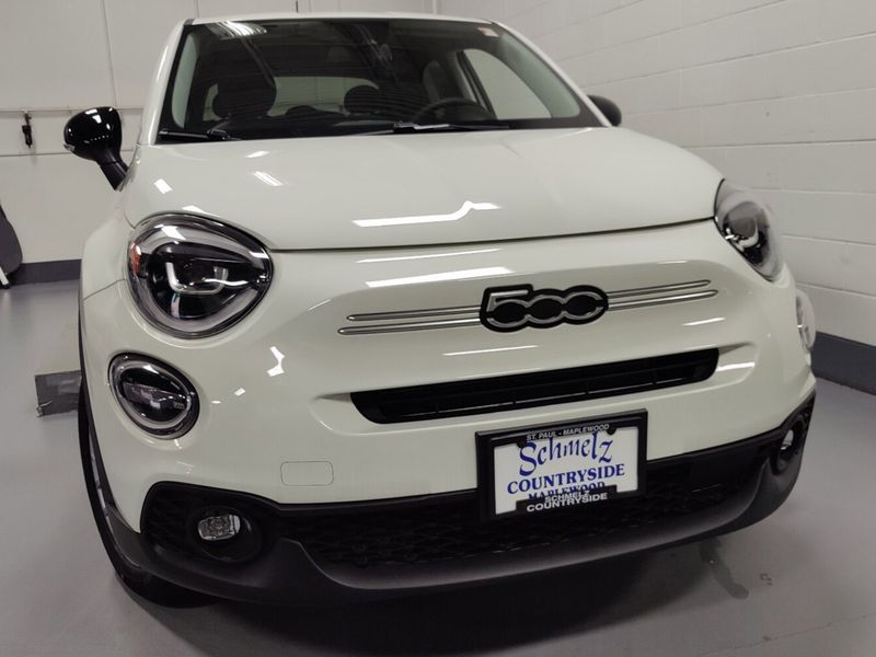 2023 Fiat 500x Pop Awd in a Bianco Gelato (White Clear Coat) exterior color and Black Heated Seatsinterior. Schmelz Countryside Alfa Romeo and Fiat (651) 968-0556 schmelzfiat.com 