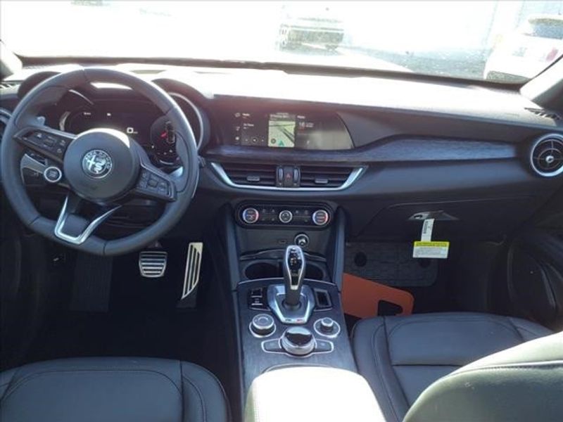 2024 Alfa Romeo Stelvio Sprint in a Vulcano Black Metallic exterior color and Blackinterior. Northside Imports Houston 281-475-4549 northsideimportshouston.com 