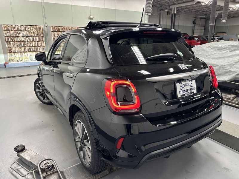 2023 Fiat 500x Sport Awd in a Nero Cinema (Black Clear Coat) exterior color and Blackinterior. Schmelz Countryside Alfa Romeo and Fiat (651) 968-0556 schmelzfiat.com 