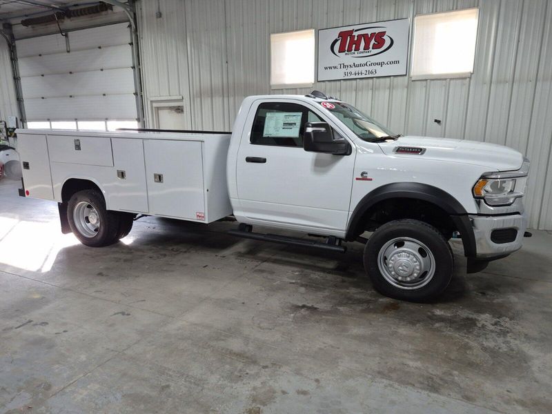 2024 RAM 5500 Chassis Cab Tradesman in a Bright White Clear Coat exterior color and Diesel Gray/Blackinterior. Thys Motor Company 319-318-6640 pixelmotiondemo.com 