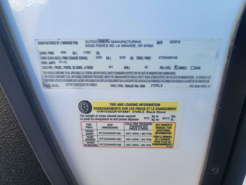 Used 2019 OUTDOORS RV MOUNTAIN SERIES Image 14