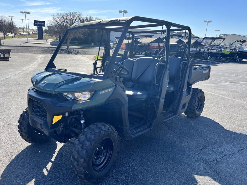 2023 CAN-AM DEFENDER MAX HD7  TUNDRA GREEN in a GREEN exterior color. Family PowerSports (877) 886-1997 familypowersports.com 