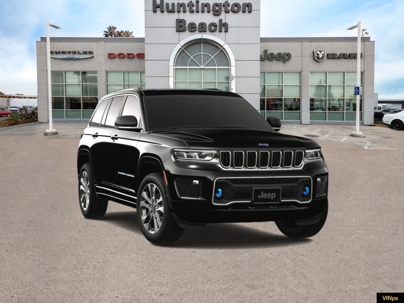 2023 Jeep Grand Cherokee 4xe Overland 4x4 in a Diamond Black Crystal Pearl Coat exterior color and Global Blackinterior. BEACH BLVD OF CARS beachblvdofcars.com 