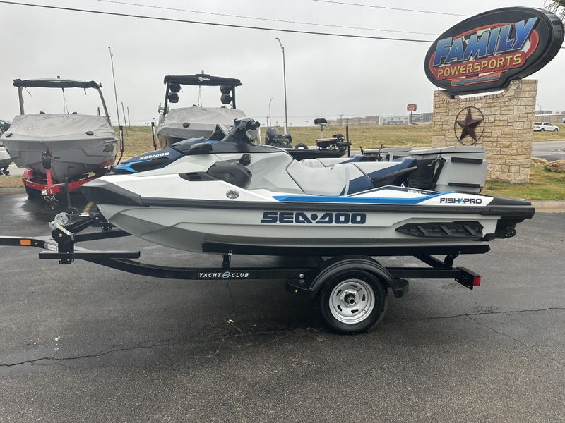 2024 SEADOO PWC GTX FISH 170 AUD BE IBR IDF 24  in a WHITE-BLUE exterior color. Family PowerSports (877) 886-1997 familypowersports.com 