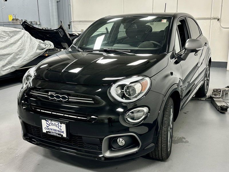 2022 Fiat 500X Sport AWD w/Sunroof in a Nero Cinema (Black Clear Coat) exterior color and Black Heated Seatsinterior. Schmelz Countryside SAAB (888) 558-1064 stpaulsaab.com 