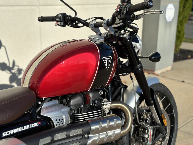 2023 Triumph SCRAMBLER 1200 XC in a CARNIVAL RED / JET BLACK exterior color. Cross Country Powersports 732-491-2900 crosscountrypowersports.com 