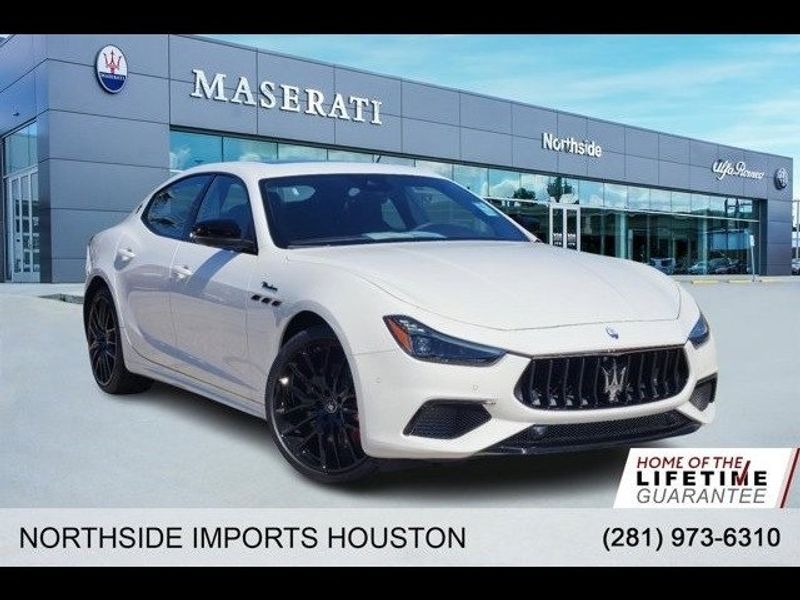 2024 Maserati Ghibli Modena in a White exterior color and Black/Redinterior. Northside Imports Houston 281-475-4549 northsideimportshouston.com 