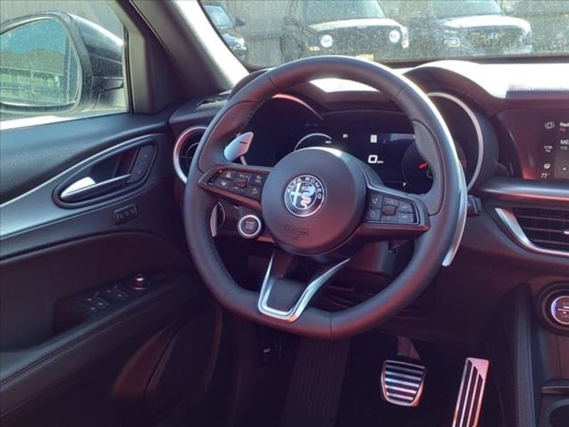 2024 Alfa Romeo Stelvio Veloce in a Alfa White exterior color and Blackinterior. Northside Imports Houston 281-475-4549 northsideimportshouston.com 