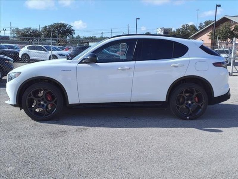 2024 Alfa Romeo Stelvio Veloce in a Alfa White exterior color and Blackinterior. Northside Imports Houston 281-475-4549 northsideimportshouston.com 