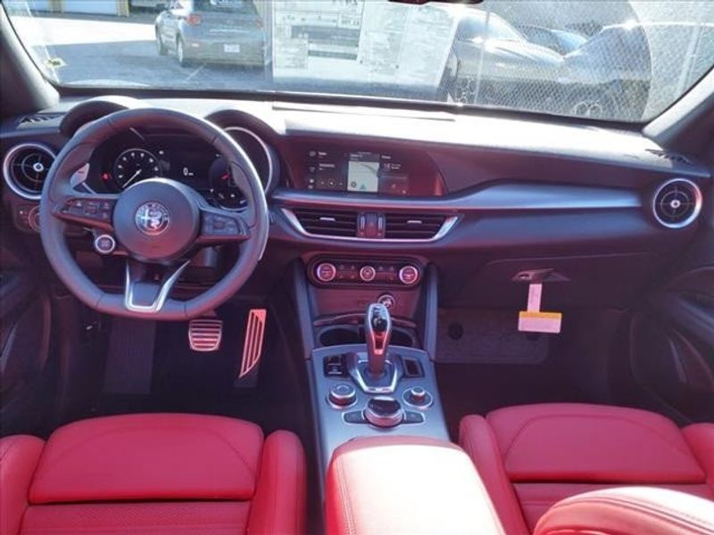 2024 Alfa Romeo Stelvio Veloce in a Alfa White exterior color and Blackinterior. Northside Imports Houston 281-475-4549 northsideimportshouston.com 