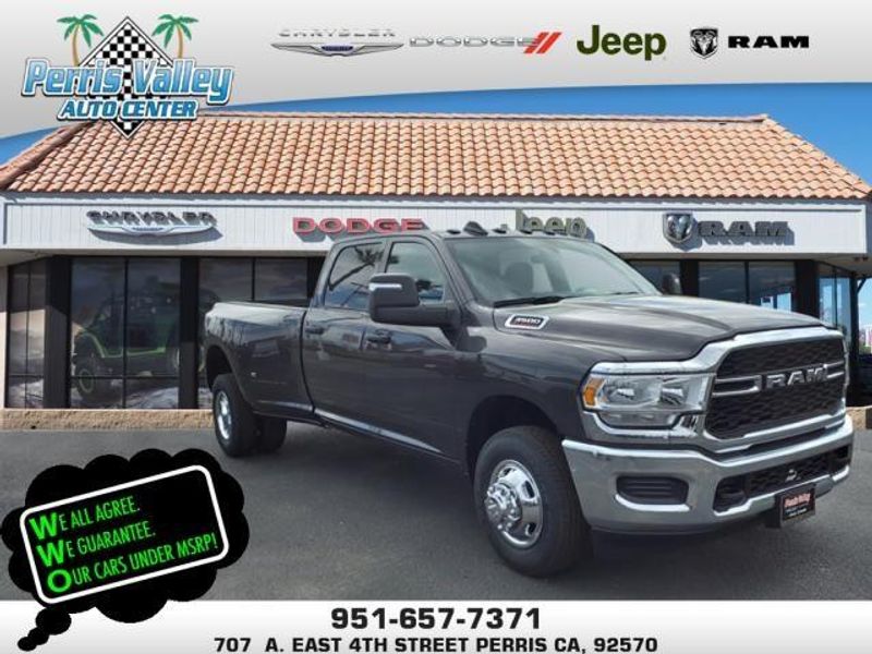 2024 RAM 3500 Tradesman in a Granite Crystal Metallic Clear Coat exterior color and -X8interior. Perris Valley Auto Center 951-657-6100 perrisvalleyautocenter.com 