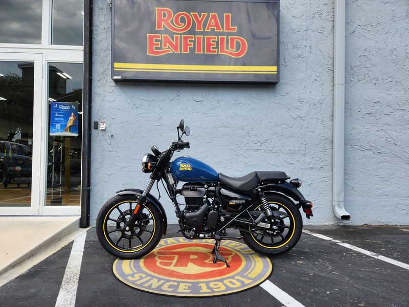 2024 Royal Enfield METEOR 350  in a FIREBALL BLUE exterior color. Royal Enfield Motorcycles of Miami (786) 845-0052 remotorcyclesofmiami.com 