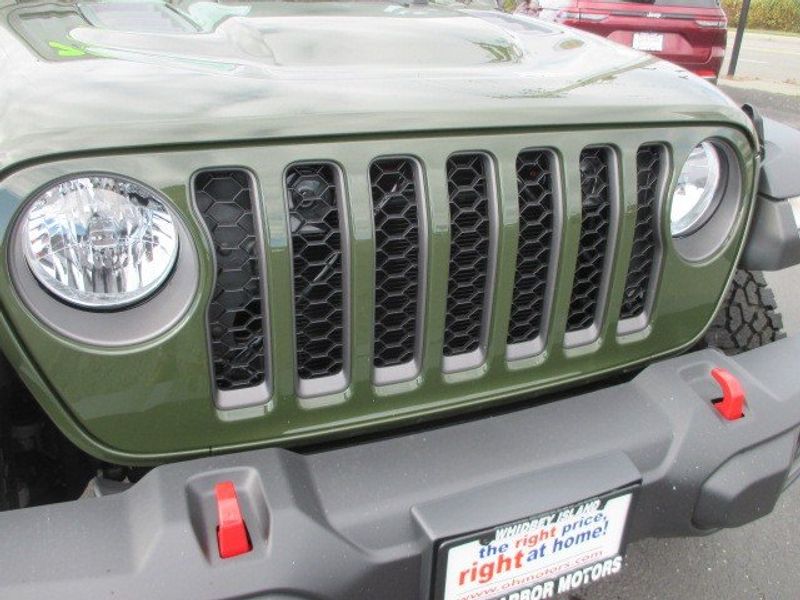 2023 Jeep Gladiator Rubicon 4x4 in a Sarge Green Clear Coat exterior color and Blackinterior. Oak Harbor Motors Inc. 360-323-6434 ohmotors.com 