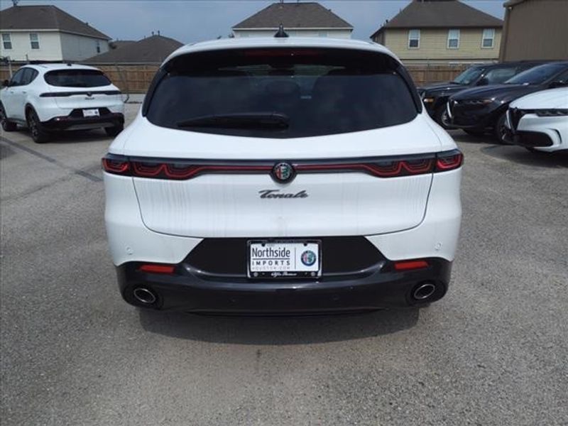 2024 Alfa Romeo Tonale Veloce in a Milano White exterior color and Blackinterior. Northside Imports Houston 281-475-4549 northsideimportshouston.com 