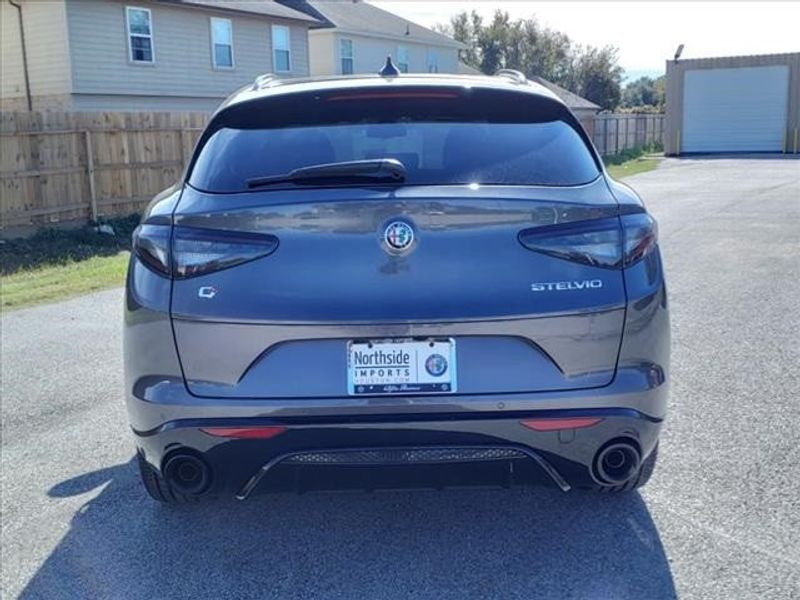 2024 Alfa Romeo Stelvio Veloce in a Vesuvio Gray Metallic exterior color and Blackinterior. Northside Imports Houston 281-475-4549 northsideimportshouston.com 