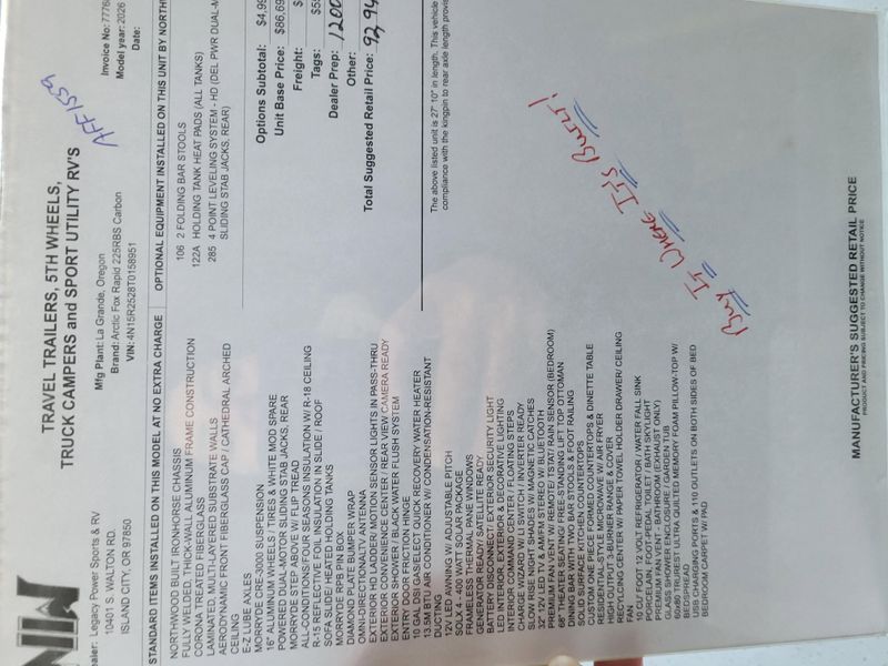 New 2026 NORTHWOOD MFG ARCTIC FOX RAPID 225RBS Image 24