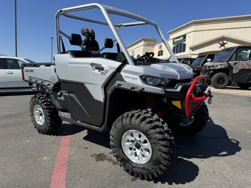 2024 CAN-AM DEFENDER X MR WITH HALF DOORS HD10 HYPER SILVER  LEGION RED in a SILVER exterior color. Family PowerSports (877) 886-1997 familypowersports.com 