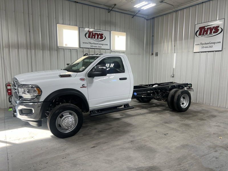 2024 RAM 5500 Chassis Cab Tradesman in a Bright White Clear Coat exterior color and Diesel Gray/Blackinterior. Thys Motor Company 319-318-6640 pixelmotiondemo.com 