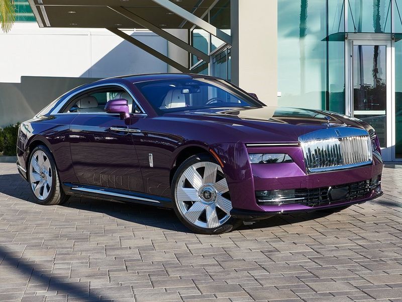 2024 Rolls-Royce Spectre  in a Twilight Purple exterior color and Arctic Whiteinterior. SHELLY AUTOMOTIVE shellyautomotive.com 