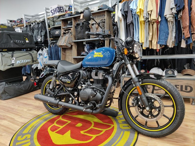 2023 Royal Enfield METEOR 350  in a FIREBALL BLUE USA exterior color. Royal Enfield Motorcycles of Miami (786) 845-0052 remotorcyclesofmiami.com 