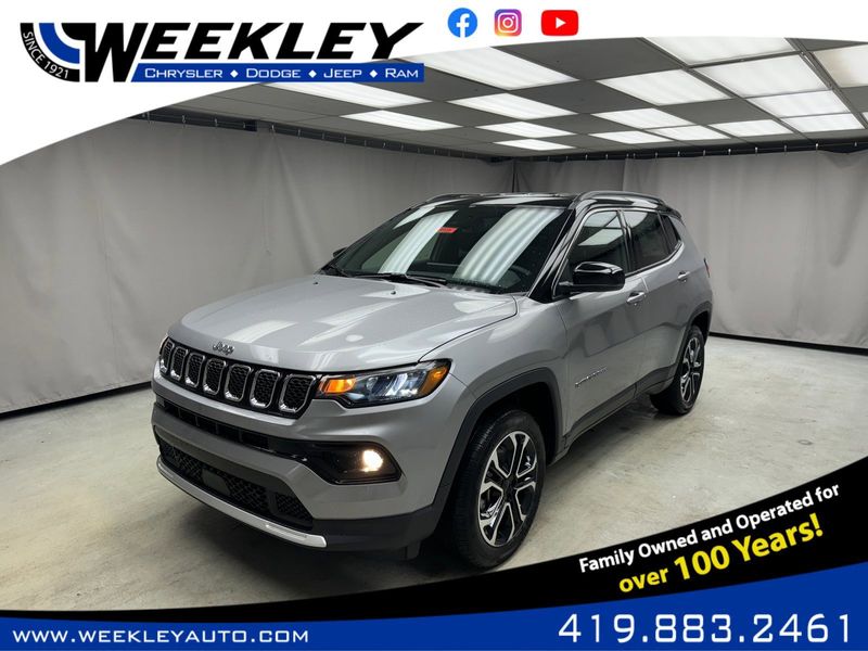 2024 Jeep Compass Limited 4x4 in a Black Clear Coat exterior color and Blackinterior. Weekley Chrysler Dodge Jeep Co 419-740-1451 weekleychryslerdodgejeep.com 