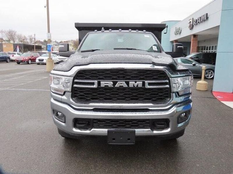 2023 RAM 3500 Chassis Cab Tradesman in a Diamond Black Crystal Pearl Coat exterior color and Diesel Gray/Blackinterior. Papas Jeep Ram In New Britain, CT 860-356-0523 papasjeepram.com 